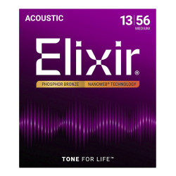 Струни за акустична китара 13-56 ELIXIR 16202 NANOWEB Phosphor Bronze Medium