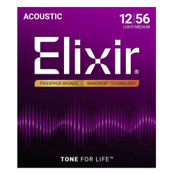 Струни за акустична китара 12-56 ELIXIR 16077 NANOWEB Phosphor Bronze Light/Medium