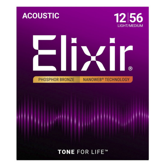 Струни за акустична китара 12-56 ELIXIR 16077 NANOWEB Phosphor Bronze Light/Medium Струни за акустична китара 12-56 ELIXIR 16077 NANOWEB Phosphor Bronze Light/Medium