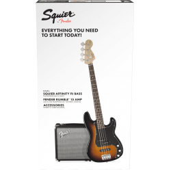 Squier Affinity PJ Bass Pack in Brown Sunburst + RUMBLE 15 AMP + cable + strap Комплект бас китара с кубе кабел и колан FENDER MUSICAL INSTRUMENTS EUROPE LTD 12 