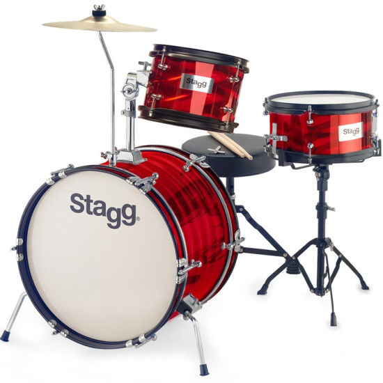 Детски барабани акустични STAGG - Модел TIM JR 3/16 RD червени комплект за деца Детски барабани акустични STAGG - Модел TIM JR 3/16 RD червени комплект за деца