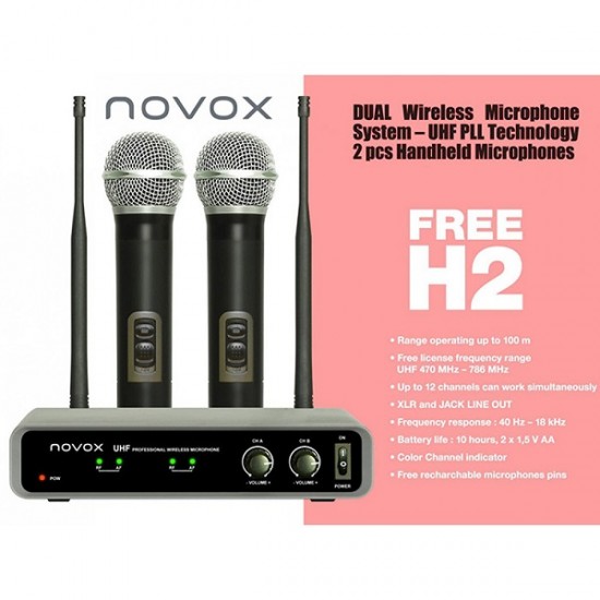Вокален двоен безжичен микрофон FREE H2 by Novox