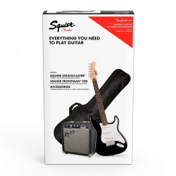 Електрическа китара комплект Squier Stratocaster + усилвател Frontman 10G, калъф, колан и перца 