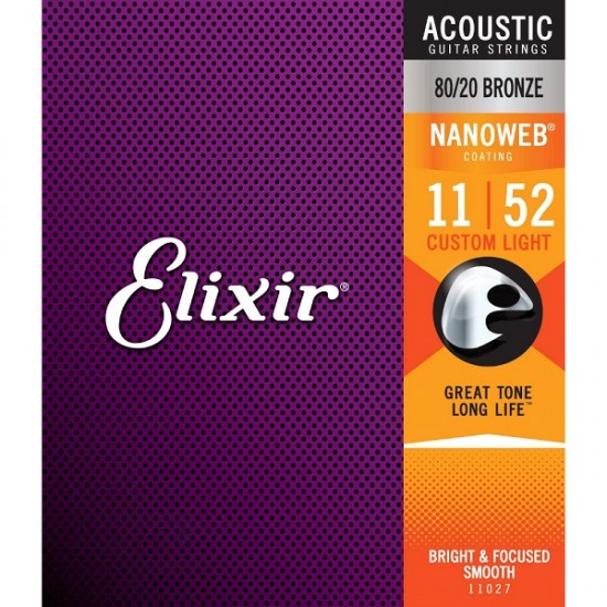 Струни за акустична китара 11027 NANOWEB Bronze Custom Light 11-52 by ELIXIR 