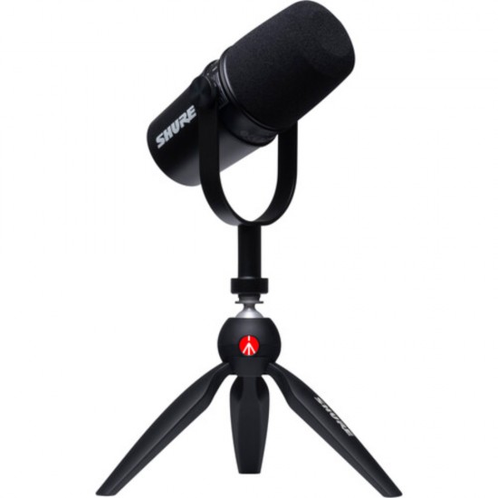 Микрофон за подкаст и видео стрийминг Shure MV7 + стойка
