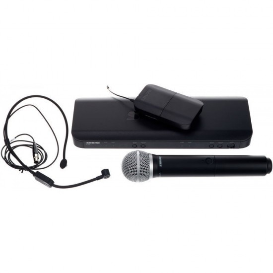 Безжичен микрофон SHURE BLX1288E/P31 с дръжка PG58 и дидаема headset PGA31 комбиниран 