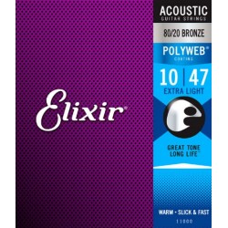 Струни за акустична китара ELIXIR 11000 Acoustic POLYWEB 80/20 Bronze Extra Light 10-47